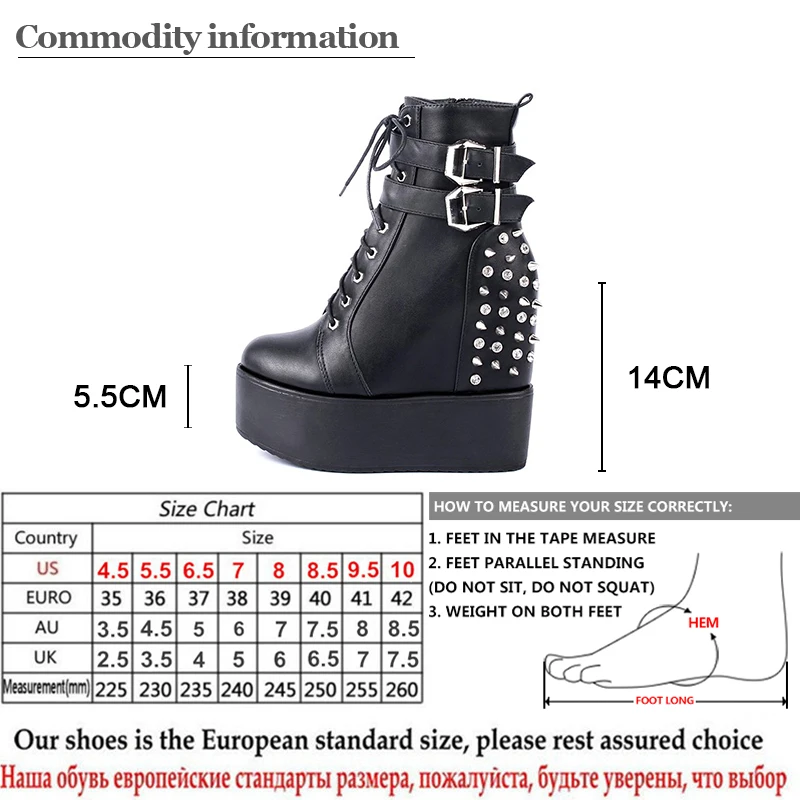 Gdgydh 2022 Round Toe Metal Rivets Ankel Boots For Women Black White Gothic Female Shoes Drop Shipping Wedges High Heels Shoes