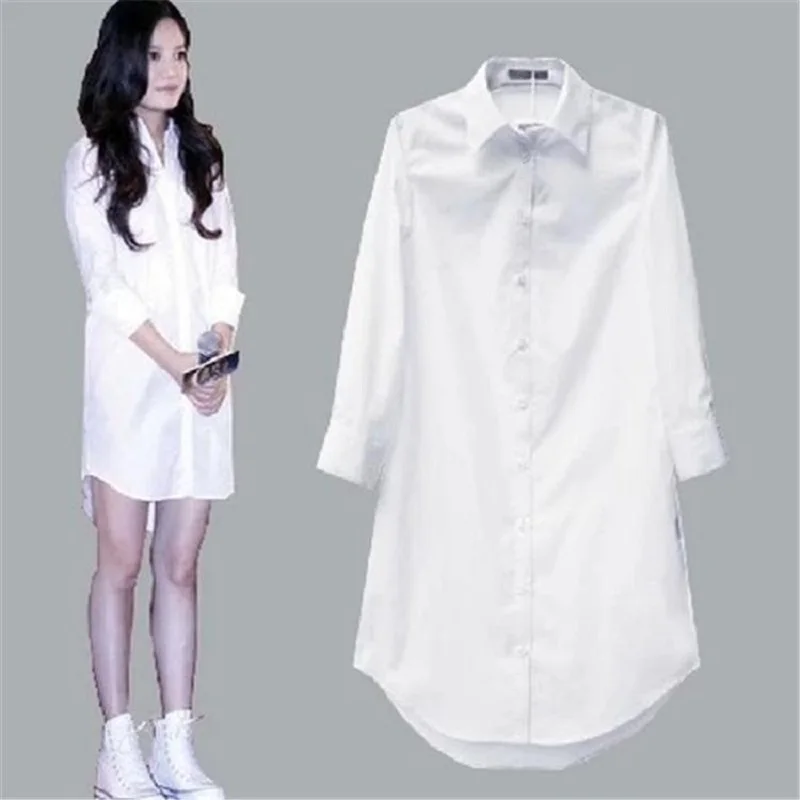 My NewIn 4XL 5XL Women Blouse Shirt Long Sleeve White Solid Loose Long Version Casual Tops