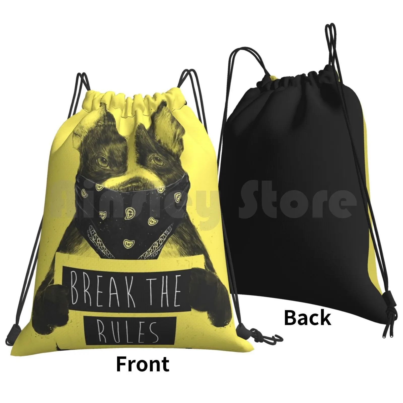 Rebel Dog ( Yellow ) Backpack Drawstring Bag Riding Climbing Gym Bag Dog Bulldog Animal Typography Humor Funny Balazs Solti