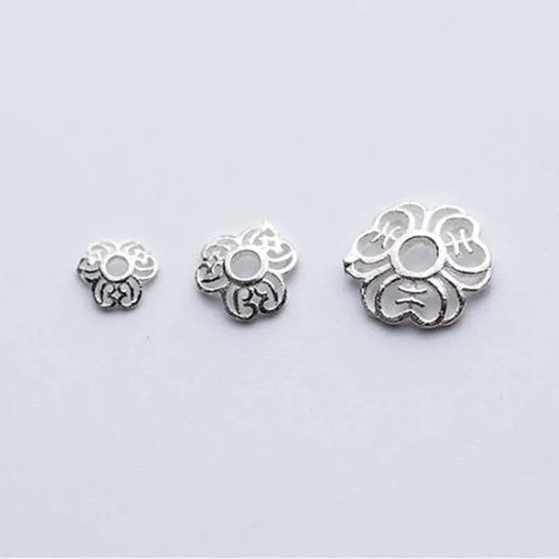 5pcs Real Solid 925 Sterling Plain Silver 5-8mm Flower Spacer Bead Caps Connector Torus End Bead Cap Jewelry Making Findings