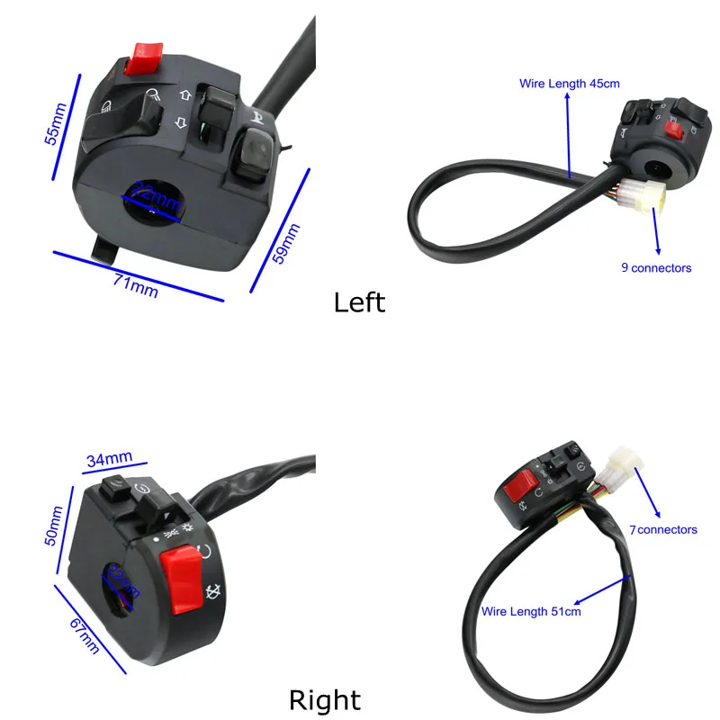 MotoLovee 22mm interruttori moto pulsante clacson moto indicatore di direzione fendinebbia elettrico avviamento luce interruttore Controller manubrio