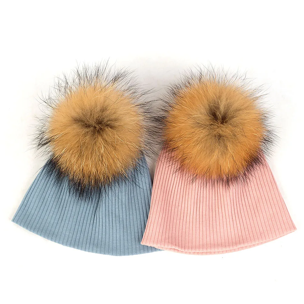 Echt Fell Pompon Candy Farbe Mützen Baby Mädchen Tie Dye Streifen Neugeborenen Childs Jungen Weiche Warme Stricken Baumwolle Mützen Outdoor hut