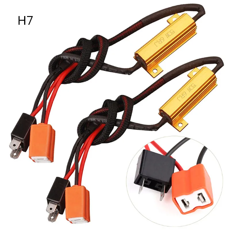 2Pcs 50W H7/9005/9006 Car Load Resistor Error Canceller LED Decoder Canbus Free Wiring Canceller Decoder Light