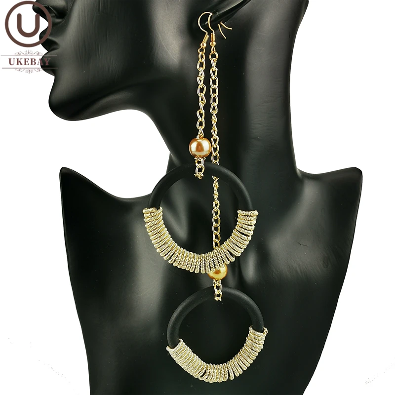 

UKEBAY New Gold Color Long Earrings Handmade Fashion Earring For Women Gothic Drop Earrings One Short One Long Irregular Jewelry