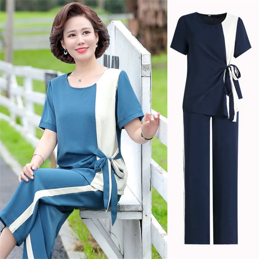 Women Casual Set  5XL 4XL 3XL  Summer Suit Short-sleeved Middle-aged Summer Two-piece Suit Tracksuit