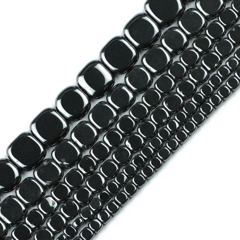 YHBZRET Flat Square Black Hematite Natural Stone Spacer Cuboid Loose beads For Jewelry making 3/4/6/8MM bracelet accessories DIY