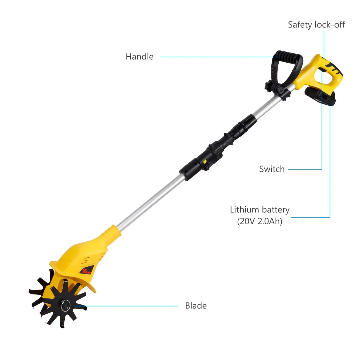 20V Handheld Tiller Garden Rotary Mini Cultivator Machine Cordless Garden Tractor Power Tool Portable Grass Trimmer Cultivator