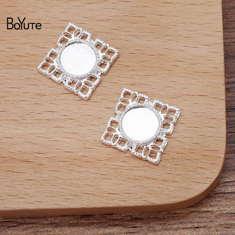 BoYuTe (100 Stücke/Los) 15*15MM Metall Legierung Platz Materialien mit 8MM Blank Tray Basis DIY Hand Made Schmuck Zubehör Teile