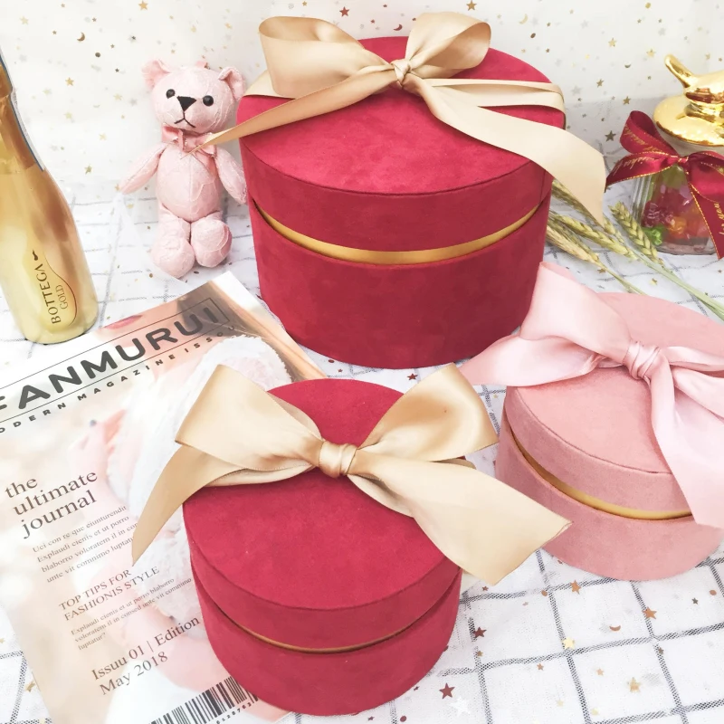 Round Flannelette Elegant Wedding Favor Birthday Party Box Holder Sugar Tea Gift Decoration Package Display Boxes
