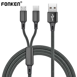 FONKEN 2In1 USB Cable Split Mobile Phone Charger Cable Micro USB Type C Cable For Xiaomi Samsung Android Phone Cable Fast Charge