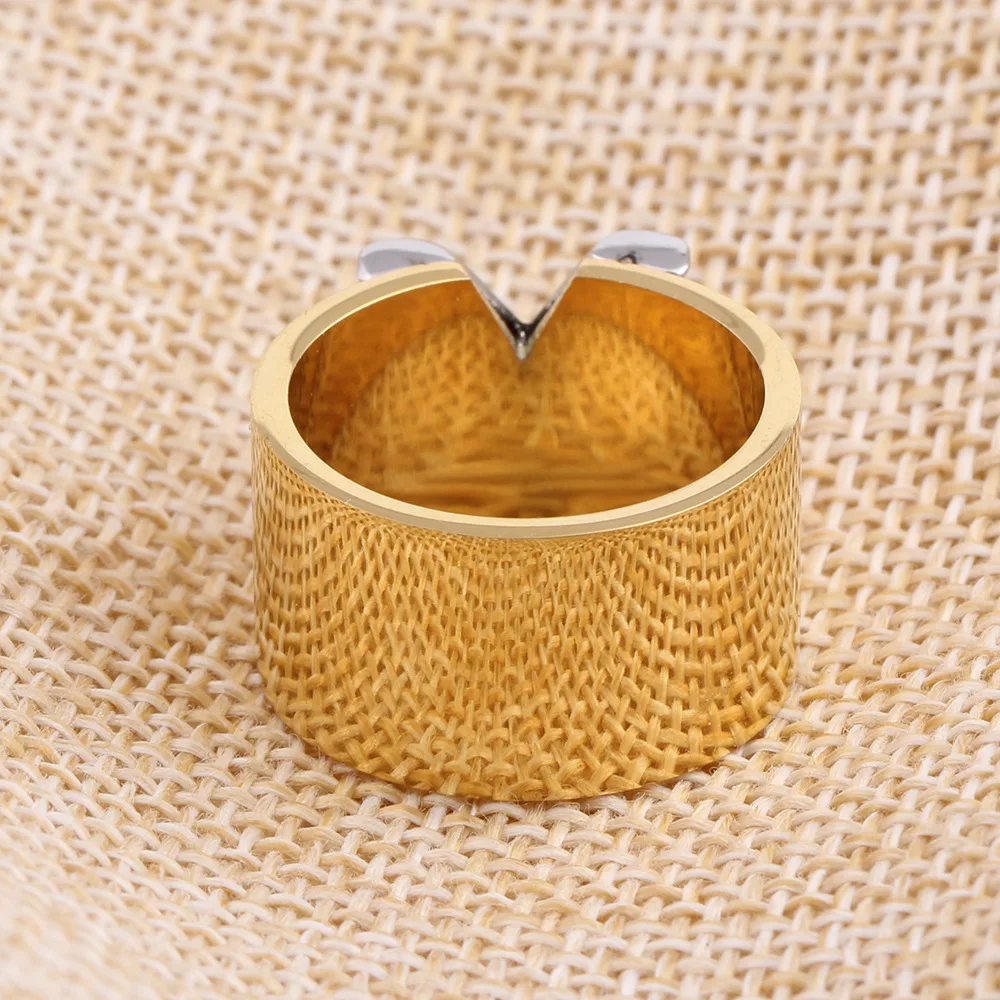 Fashion Famous Brand Women Ring Jewelry Double Color Gold Anillos Mujer Femmel Titanium Steel High Polished Luxury 1214