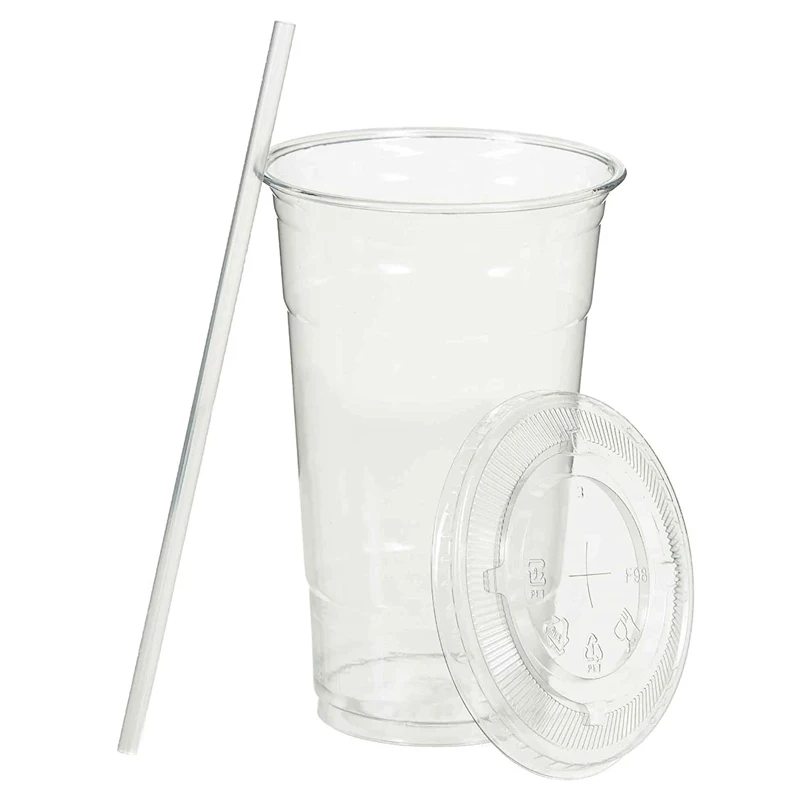 

16 oz Disposable Clear Plastic to go Cups with Lids and Straws For Ice Coffee,Bubble Tea,Smoothie,Cold Beverage