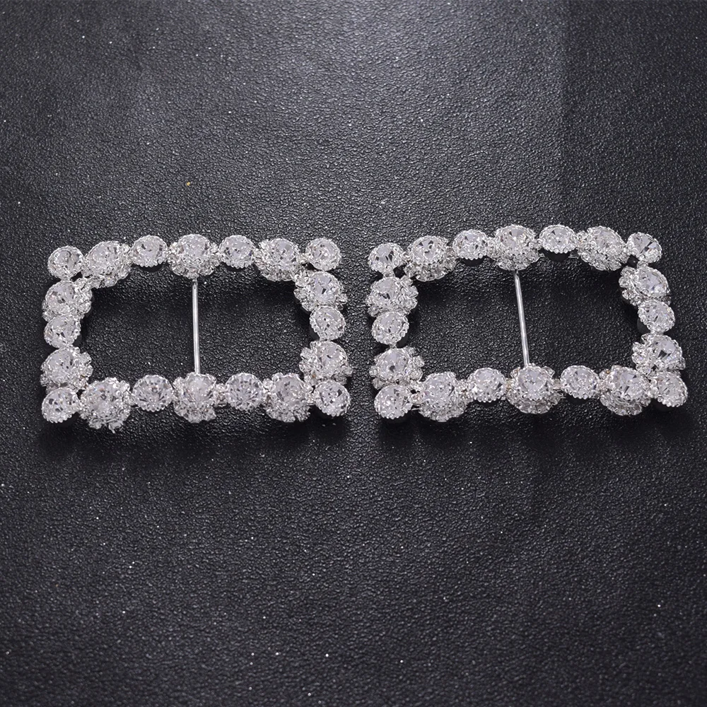 2pcs 5*7cm Rectangle shoes buckle with rhinestone glass wedding dress belt decoration clear stone applique for sewing hair