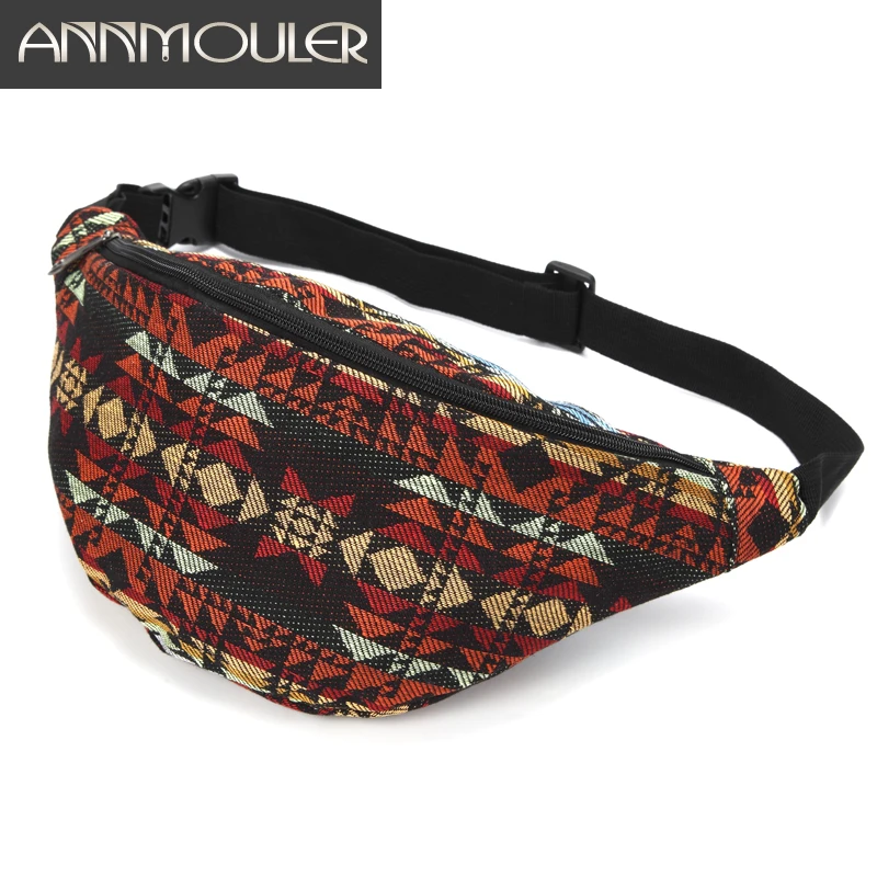 Annmouler Fashion Women Waist Bag Large Capacity Fanny Pack Hand-free Waist Pack Fabric Chest Bag Pack Adjustable Phone Pouch