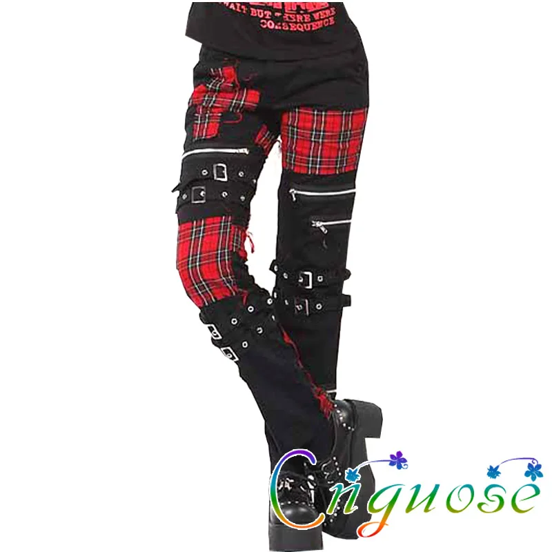 2021 Japanese Kill Matt Punk Rock style Clothing Gothic Casual Fashion Plaid Stitching Non-mainstream Long Pants Streetwear