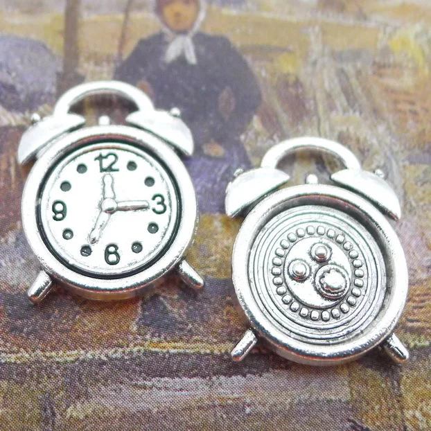 Newest 15Pieces 13*18mm Mixed Alloy Antique Silver Color Alarm Clock Charms Bracelet Pendant Accessory For DIY Jewelry Making