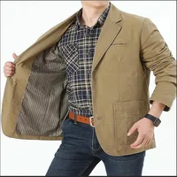 Blazers de un solo pecho de tela lavable para hombre, traje de negocios, chaquetas militares sueltas, prendas de vestir