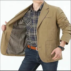 Men's Washable Fabric Single Breasted Button Blazers Business Suit Loose Military Jackets Outwear