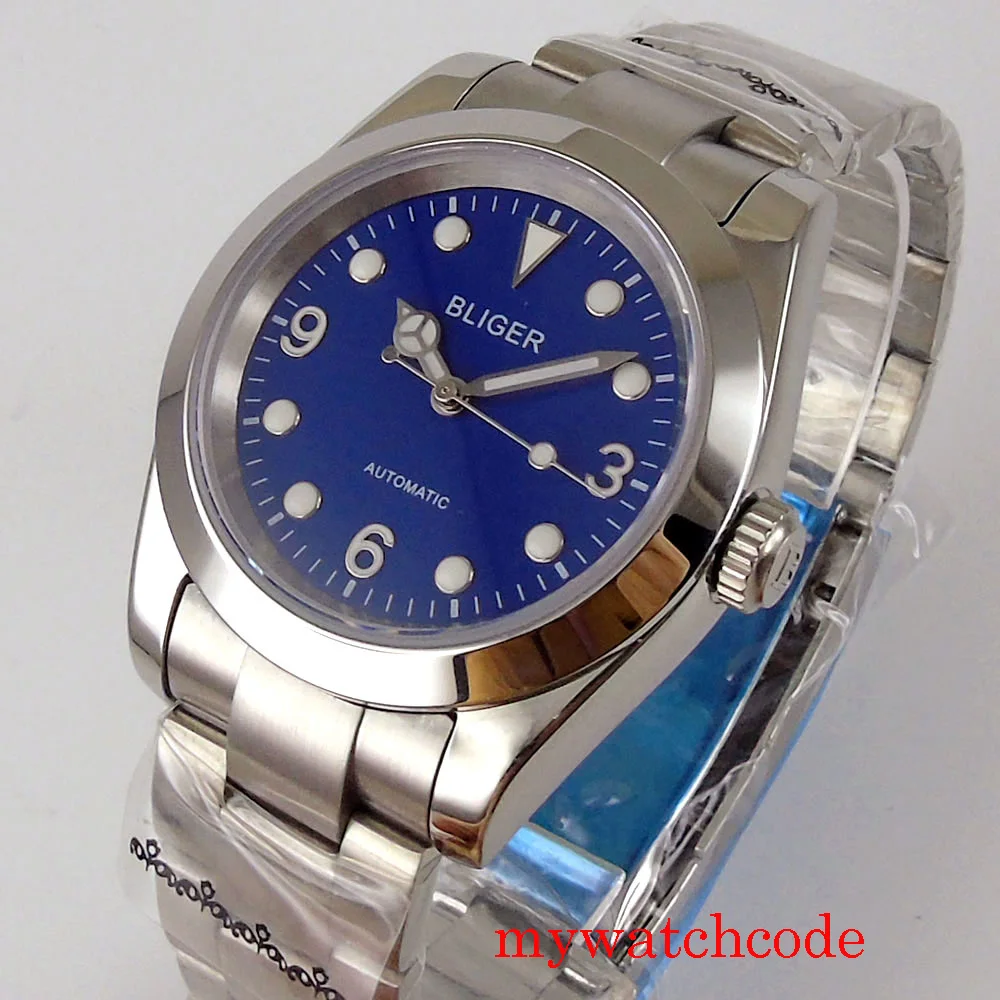 

Bliger 24 Jewels NH35A Automatic Men Watches Sapphire Crystal Auto Date Blue Dial Polished Case Steel Bracelet