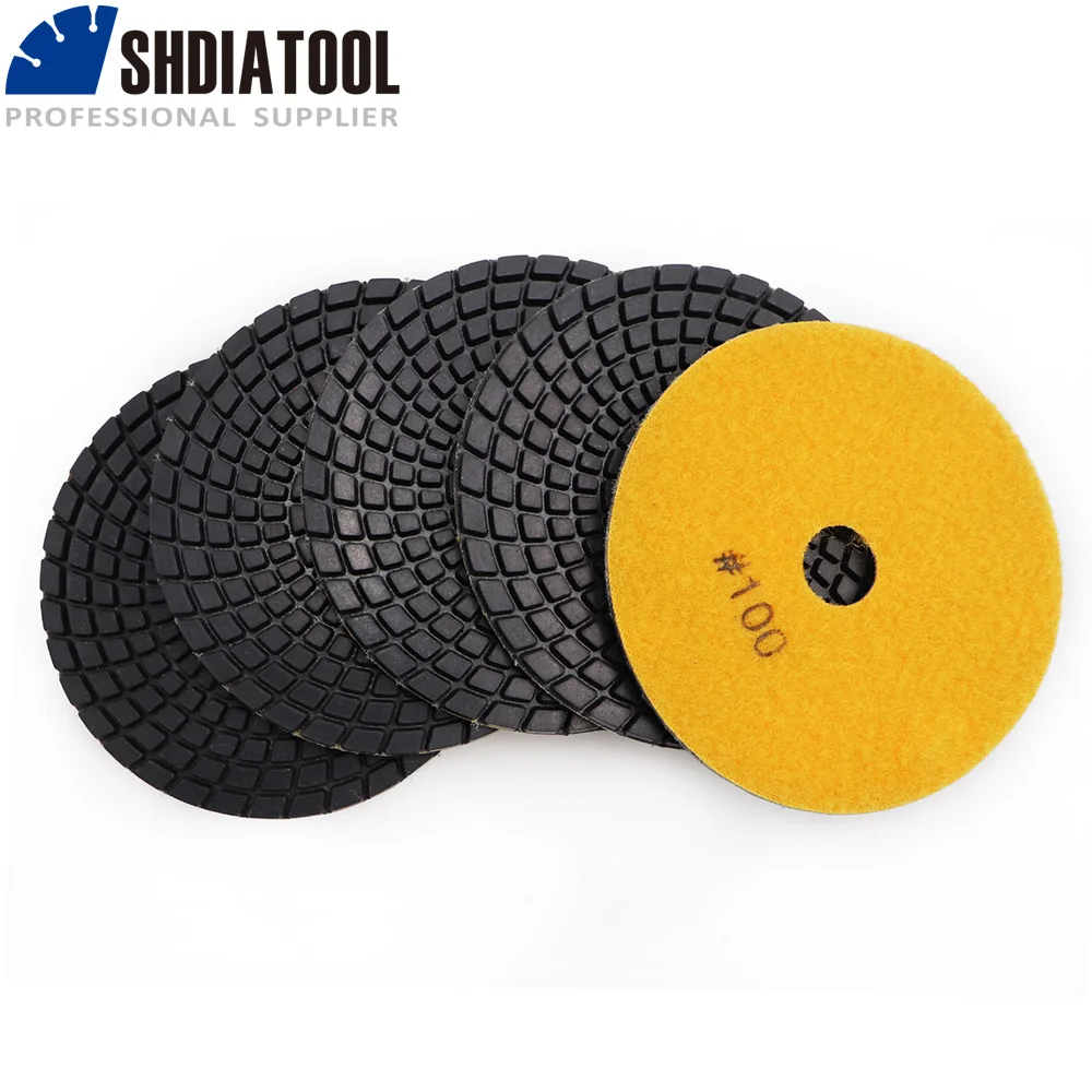 Shdiatool 5個4 "プロフェッショナルダイヤモンド研磨パッドグリット #100花崗岩大理石石のタイル100ミリメートルサンディングディスク