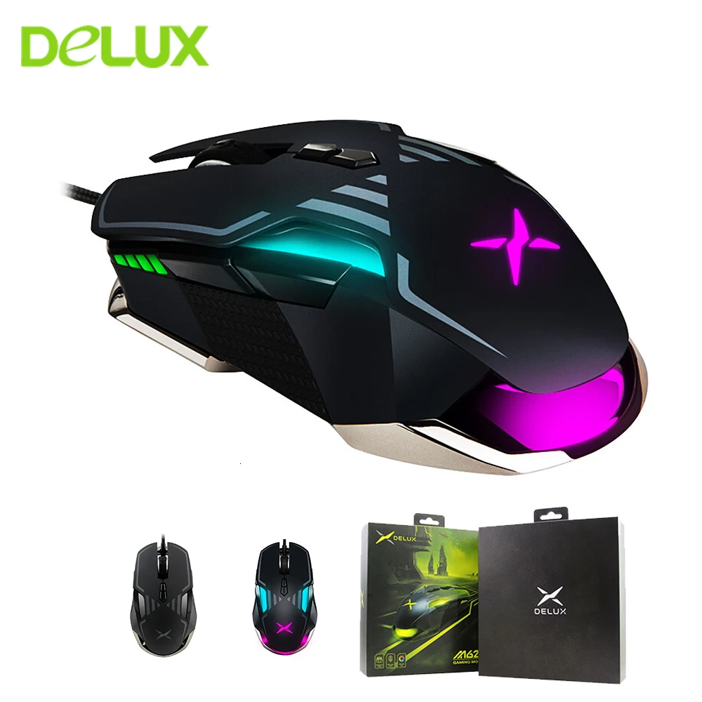 Delux M628 sensore Mouse da gioco 16000 DPI pulsante 9 ACC RGB conduttore Mouse ottico doppio braccio Kit pesante