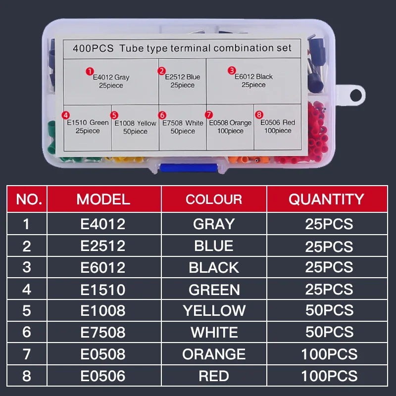 400pcs/Set 0.5-6mm2 Insulated Cord Pin End Terminal Ferrules Kit Wire Copper Crimp Connector
