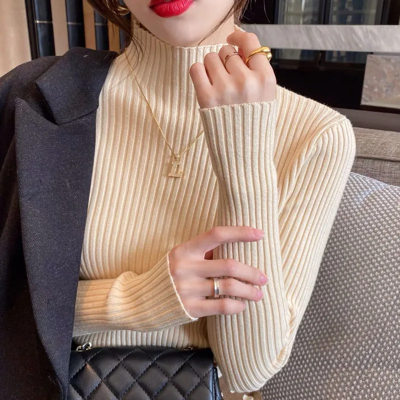 Womens Clothing Knit Pullover Autumn And Winter  Sweaters for Women Turtleneck Vintage Sweater White Black Gray Khaki Red 2339