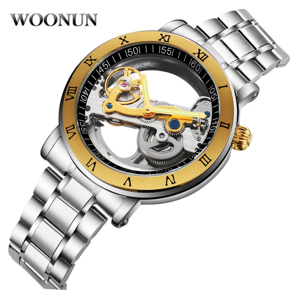 Top Mechanical Mens Watches Men Unique Transparent Hollow Automatic Self Wind Watches Stainless Steel Tourbillon Watches Stocks