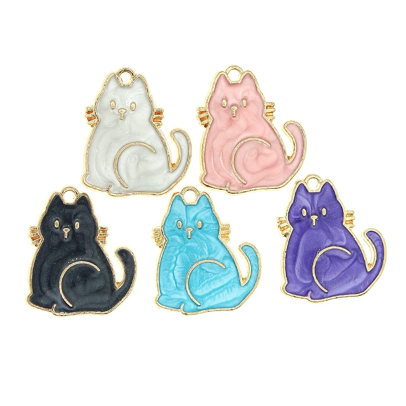 10pcst Cute Animal Cat Enamel Charms For Jewelry Making Crafting Cute Earring Pendant Bracelet Necklace Accessories Diy Findings