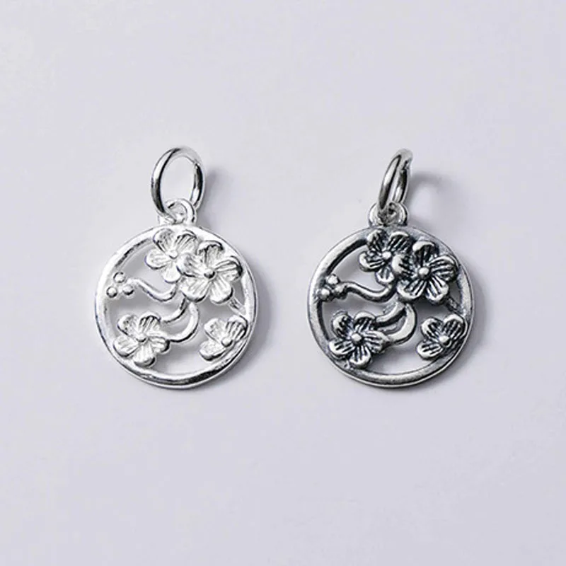 925 Sterling Silver Pretty Cameo Flower Round Charms 13mm Women Decoration Silver Necklace Pendant DIY Jewelry Findings Gift