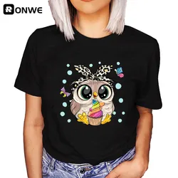 Fashion Trend Cute Owl Graphic Printed Female T shirt Casual Harajuku Crew Neck Ladies Tshirt,Drop Ship