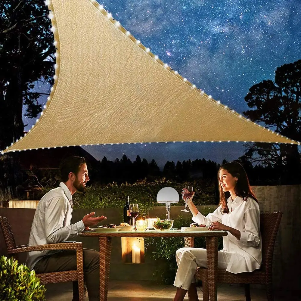 Brillihood 8'x12' Sun Shade Sail With LED Lights - Beige UV Protection For Patio