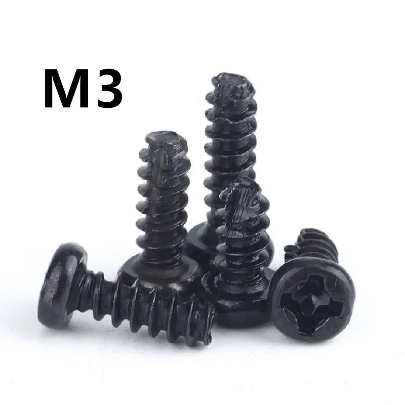 500pcs/lot M3x5/6/8/10/12/16mm GB13806.2 A type PT Carbon steel black cross round head flat tail self-tapping screw