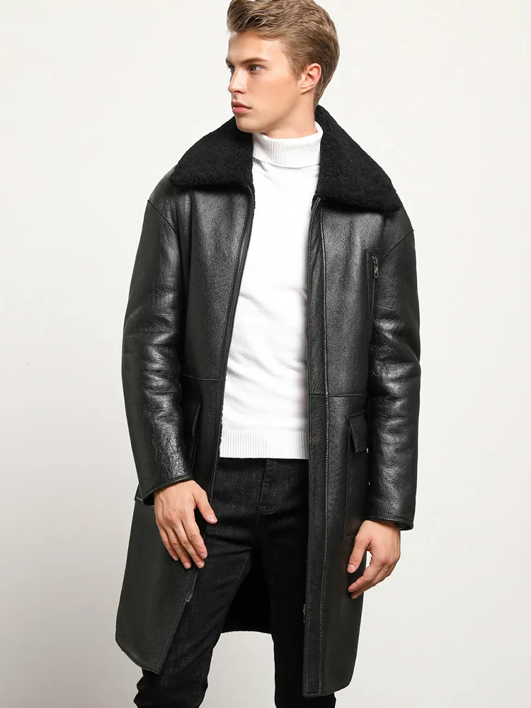 Sheep Shearling Boollili Genuine Leather Jacket Men Winter Real Fur Coat Sheepskin Leather Coats Double-sided Wear