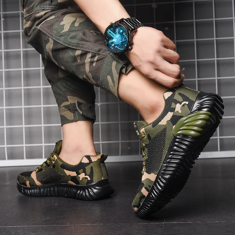 Men\'s Camouflage Casual Sneakers Low Top Lace-up Flats Shoes Men Trainer Hard-wearing Light Running Shoes Hiking Sports Shoes