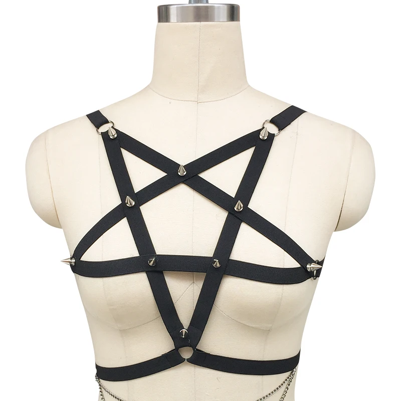 Hanaernes Pentagon Harnas Fetish Harnas Riem Gothic Panty Sexy Stretch Ondergoed Pentagram Harness Cage Bra Body Cage