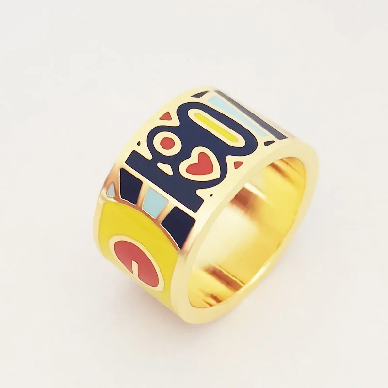 Enamel  Rings for Women Colour  Clothing Model Gold-Color Jewelry  Wholesale