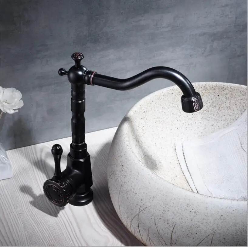 

Vidric Basin Faucets Black Bathroom Sink Mixer Deck Mounted Single Handle Single Hole Bathroom Faucet Brass Hot and Cold kitchen