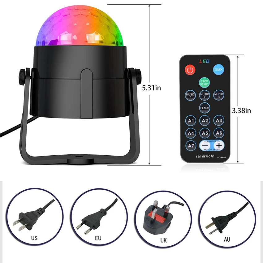 RGB Disco Ball Party Lights DJ Disco Light LED Projector Strobe Lamp Birthday Party Car Club Bar Karaoke Xmas Sound Activated