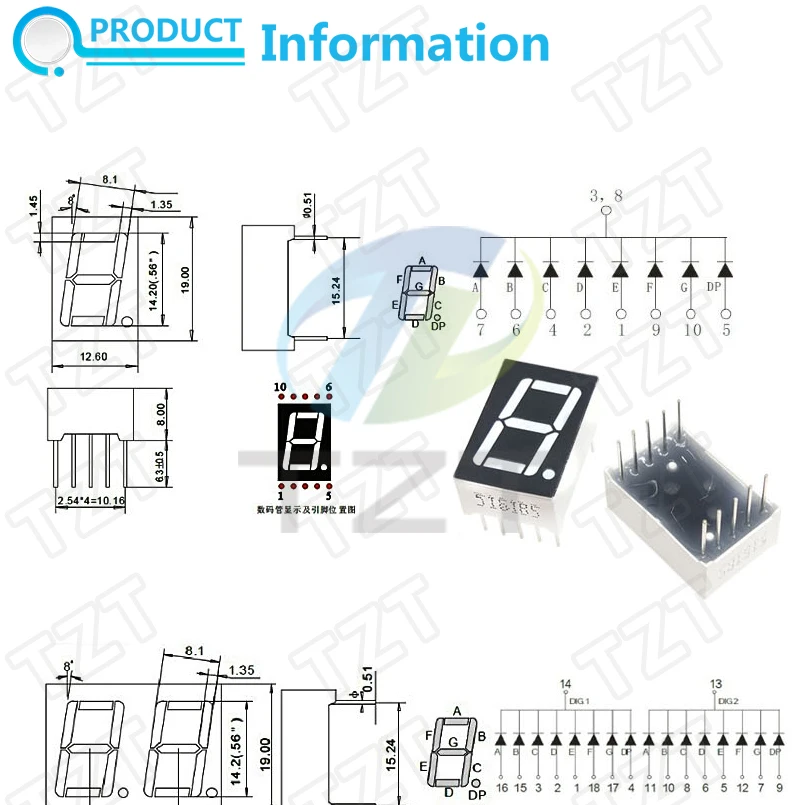 0,56 Zoll LED-Anzeige 7-Segment 1 Bit/2 Bit/3 Bit/4 Bit Ziffernrohr Rot Gemeinsame Kathode / Anode Digital 0,56 Zoll LED 7-Segment – Detail 1