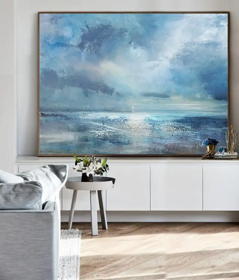 Large Cloud Abstract Painting On Canvas Marine Landscape Oil Painting Canvas Painting Large Wall Art Sea View Oil Painting