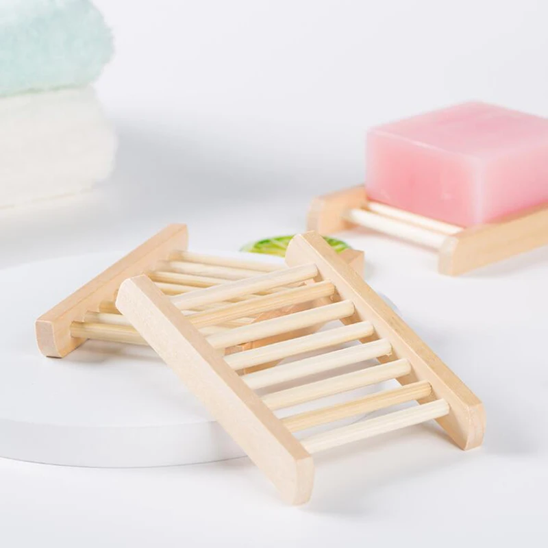 1Pc Wooden Natural Bamboo Soap Dishes Tray Holder Storage Soap Rack Plate Box Container Portable Bathroom Soap Dish Storage Box