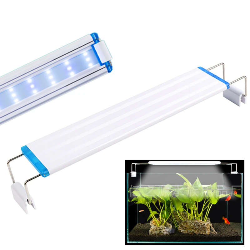 220v Super Slim Aquarium LED Light Power Saving Fish Tank Aquatic Plant Landscape Grow Lighting Blue White Clip Lamp Extensible