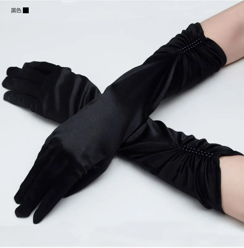 Women Full Fingers Wedding Prom Party Satin Gloves Elbow Length Gants Femme