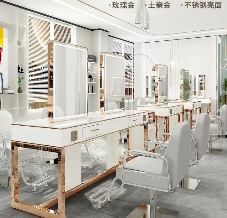 Barber shop mirror table hairdressing shop mirror cabinet integrated hair salon special photo studio makeup mirror