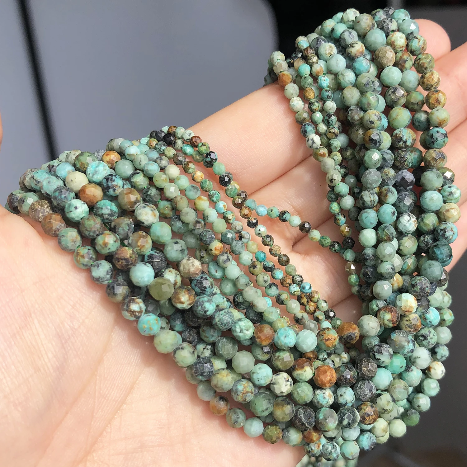 Small Waist Beads 2 3 4mm Natural African Turquoises Loose Stone Beads for Jewelry DIY Making Bracelet Earrings Accessories 15\'\'