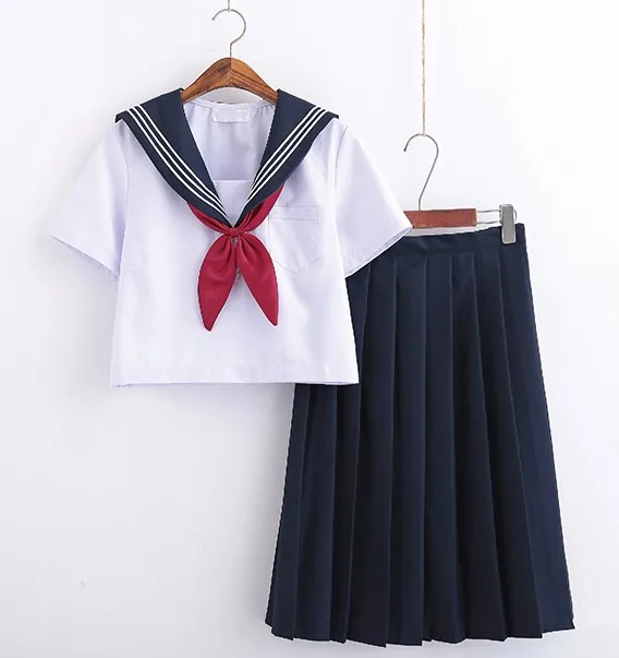 White Schoolgirl Uniform Japanese Class Navy Sailor School Uniforms Students Clothes For Girls Anime COS Sailor Navy Suit plus
