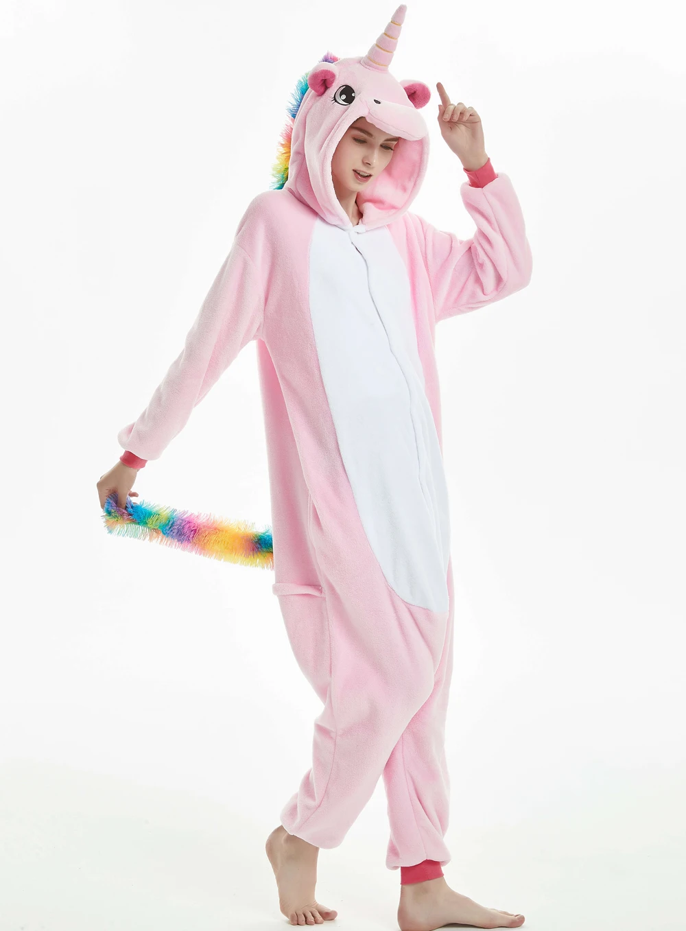 Disfraz de conejo MashiMaro de unicornio para adultos, niños y niñas, mono de franela con puntada, traje de Anime