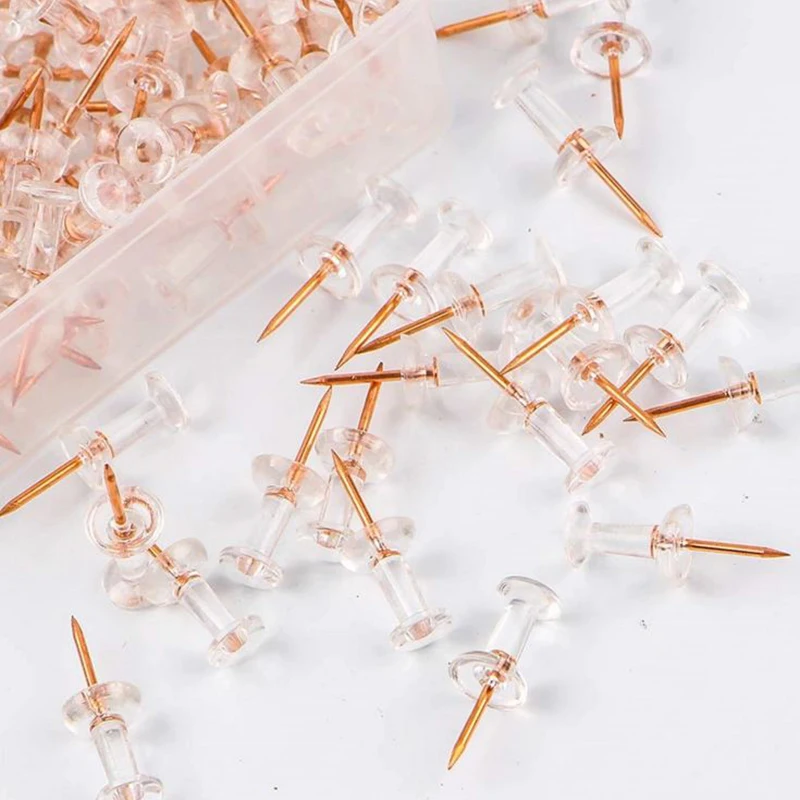 80pcs/set Plastic Transparent Rose Gold Push Pins Thumb Thumbtack Board Pins Drawing Photo Wall Studs Office School Supplies