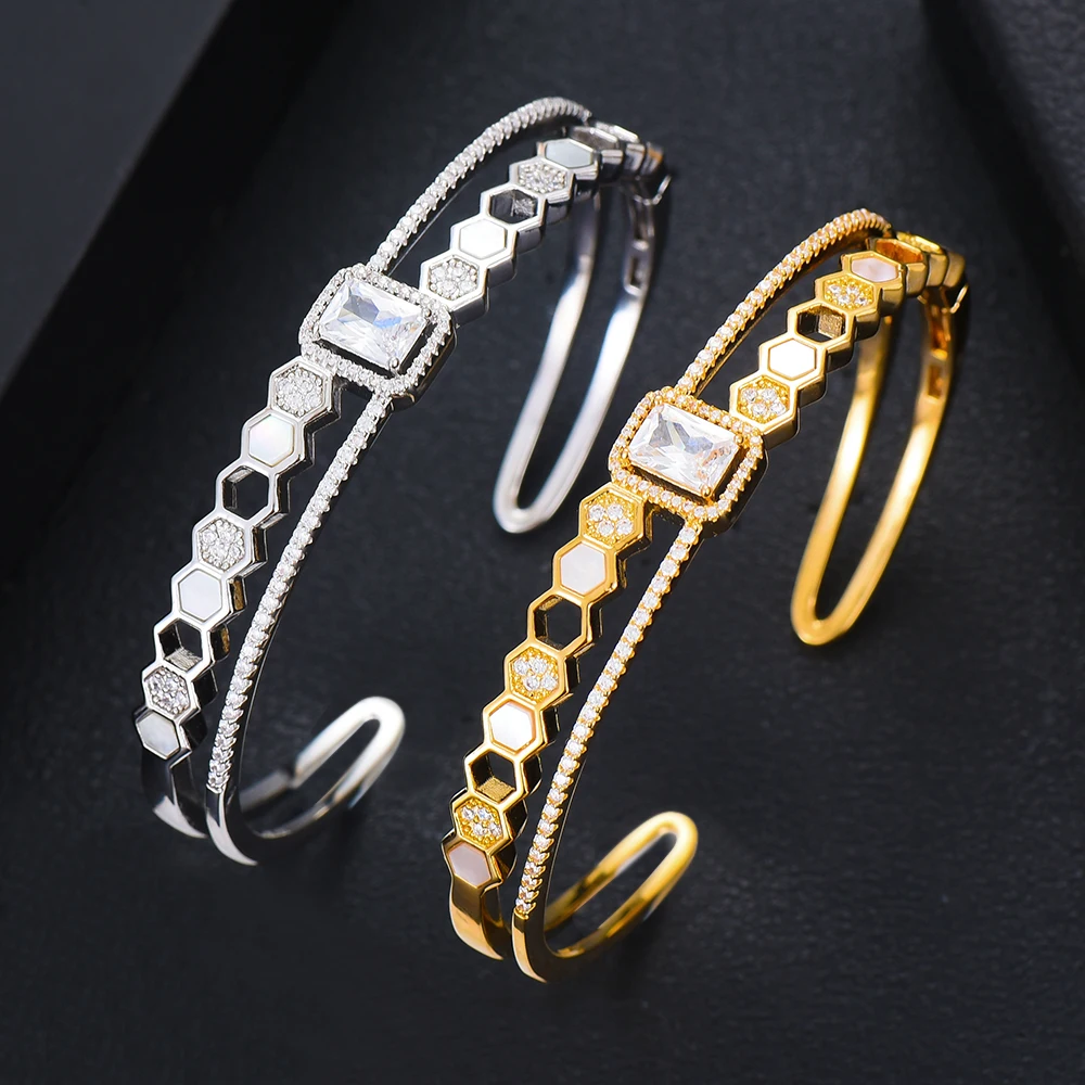 KellyBola Romantic Luxury Geometric Stackable Bangle Ring Jewelry Set For Women Wedding Bridal Zirconia Party Daily Jewelry